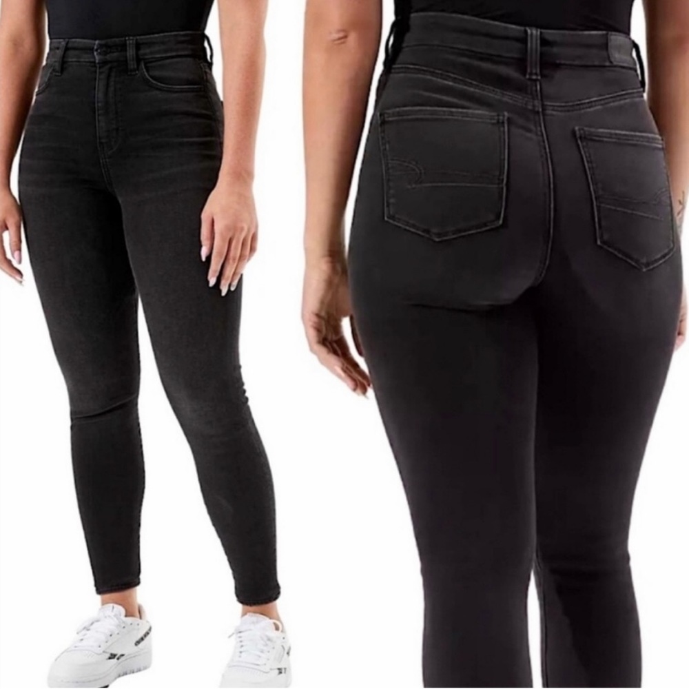 American Eagle Next Level Curvy Jegging Faded Washed Black Jeans 8